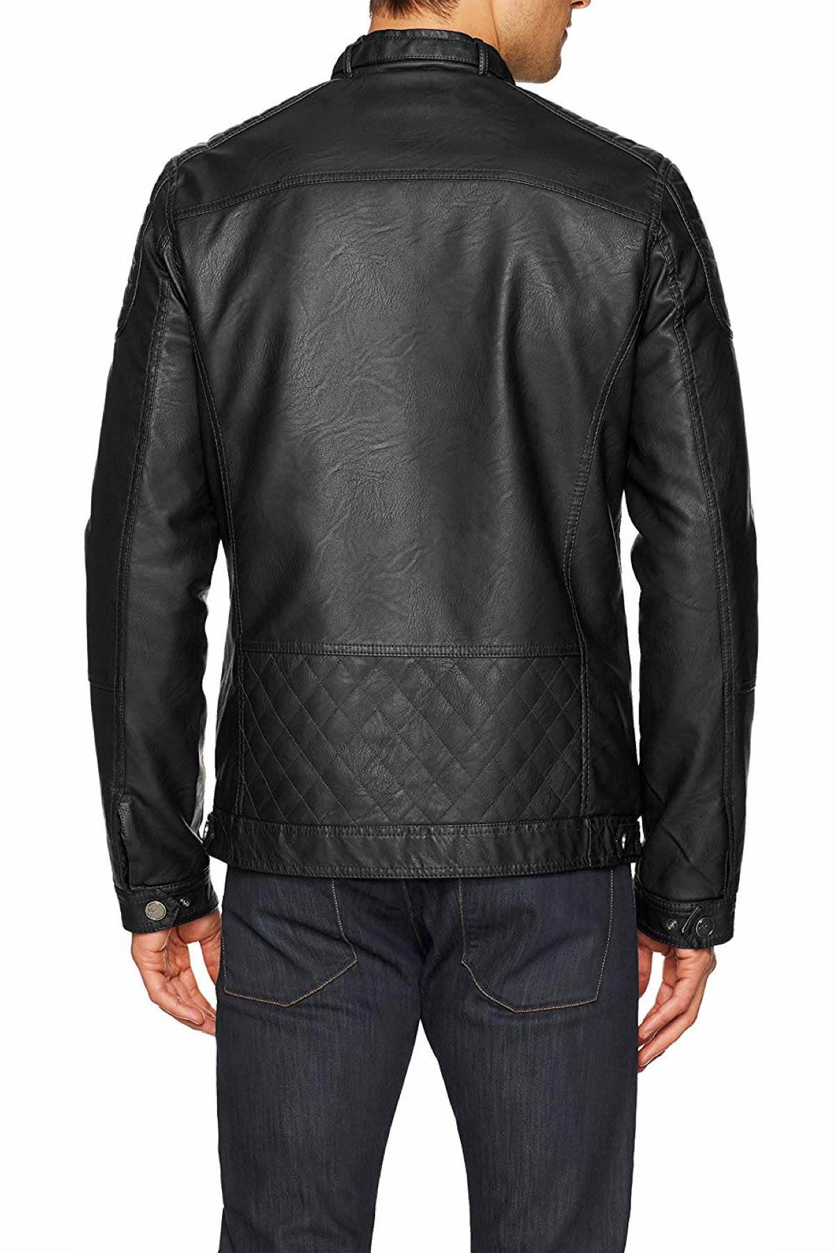 X-Ray Jeans Black Slim Fit Moto Faux-Leather Jacket with Quilting Detail