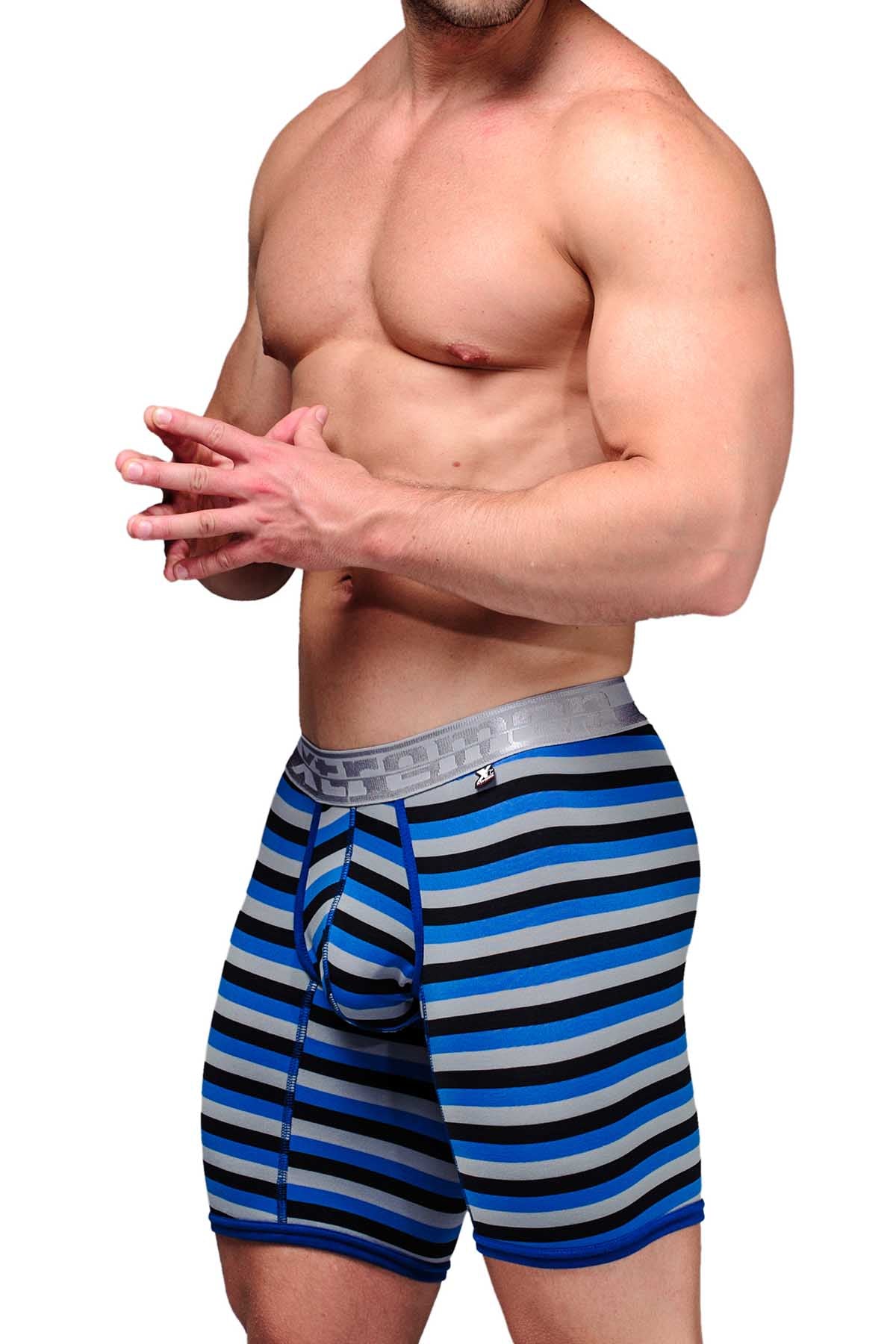 XTREMEN Blue/Black/Grey Stripe Microfiber Long-Boxer