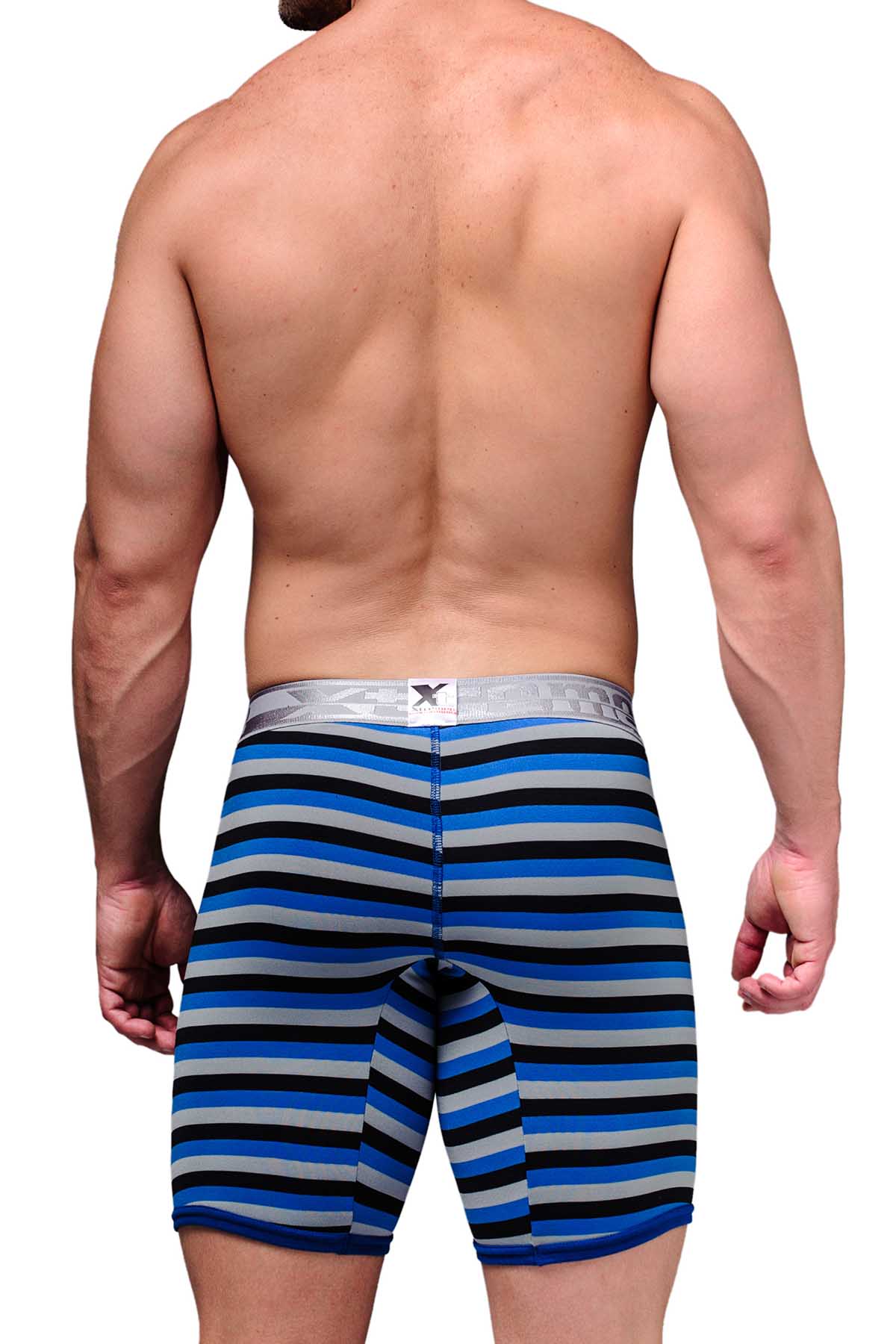 XTREMEN Blue/Black/Grey Stripe Microfiber Long-Boxer