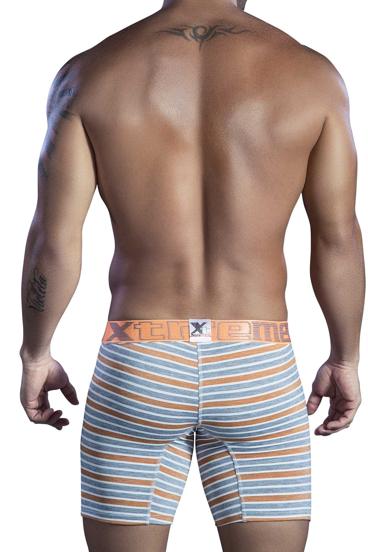 XTREMEN Orange/Heather-Grey Stripe Poly-Cotton Boxer Brief