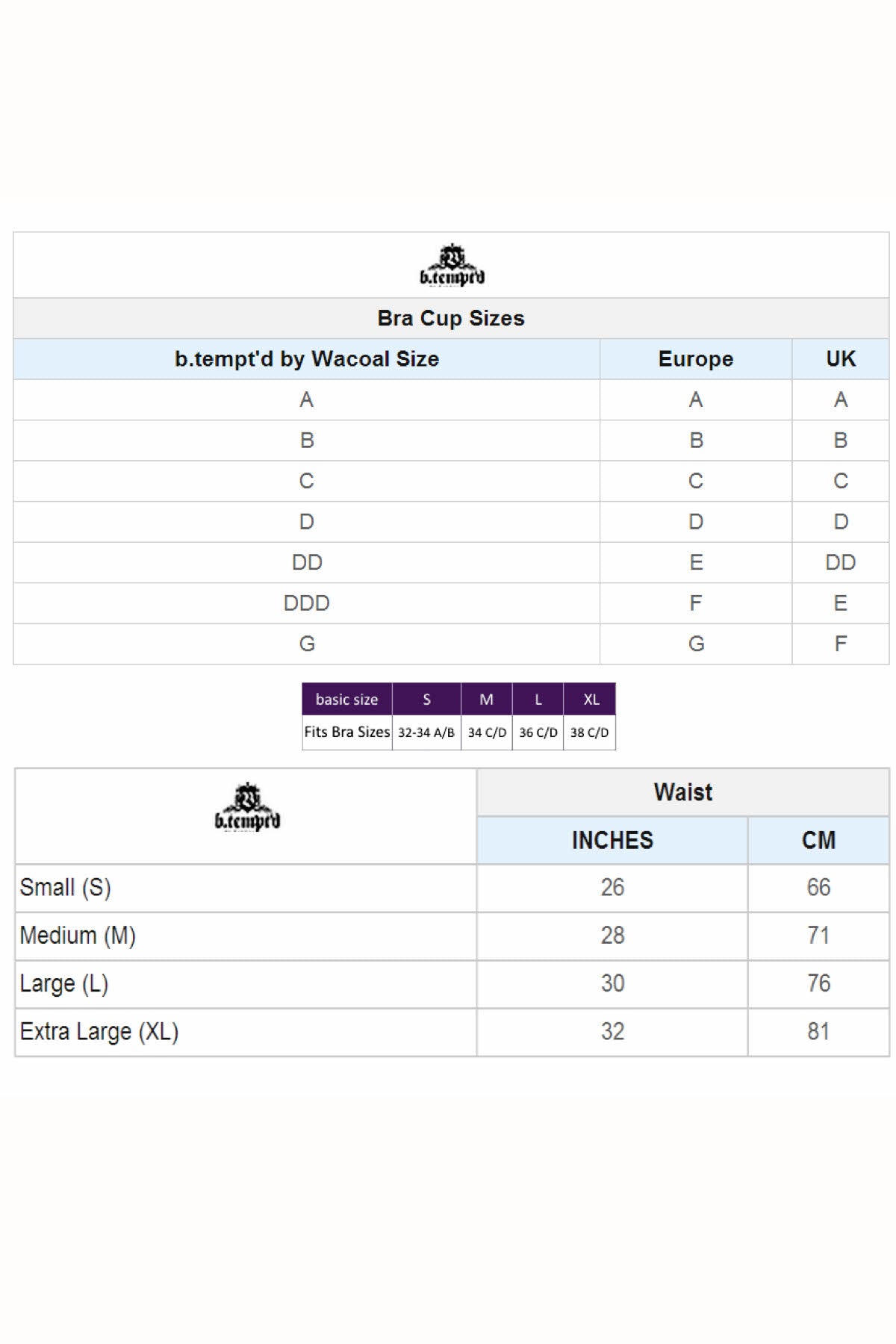 B Tempt D By Wacoal Size Chart | cnt.canon.com