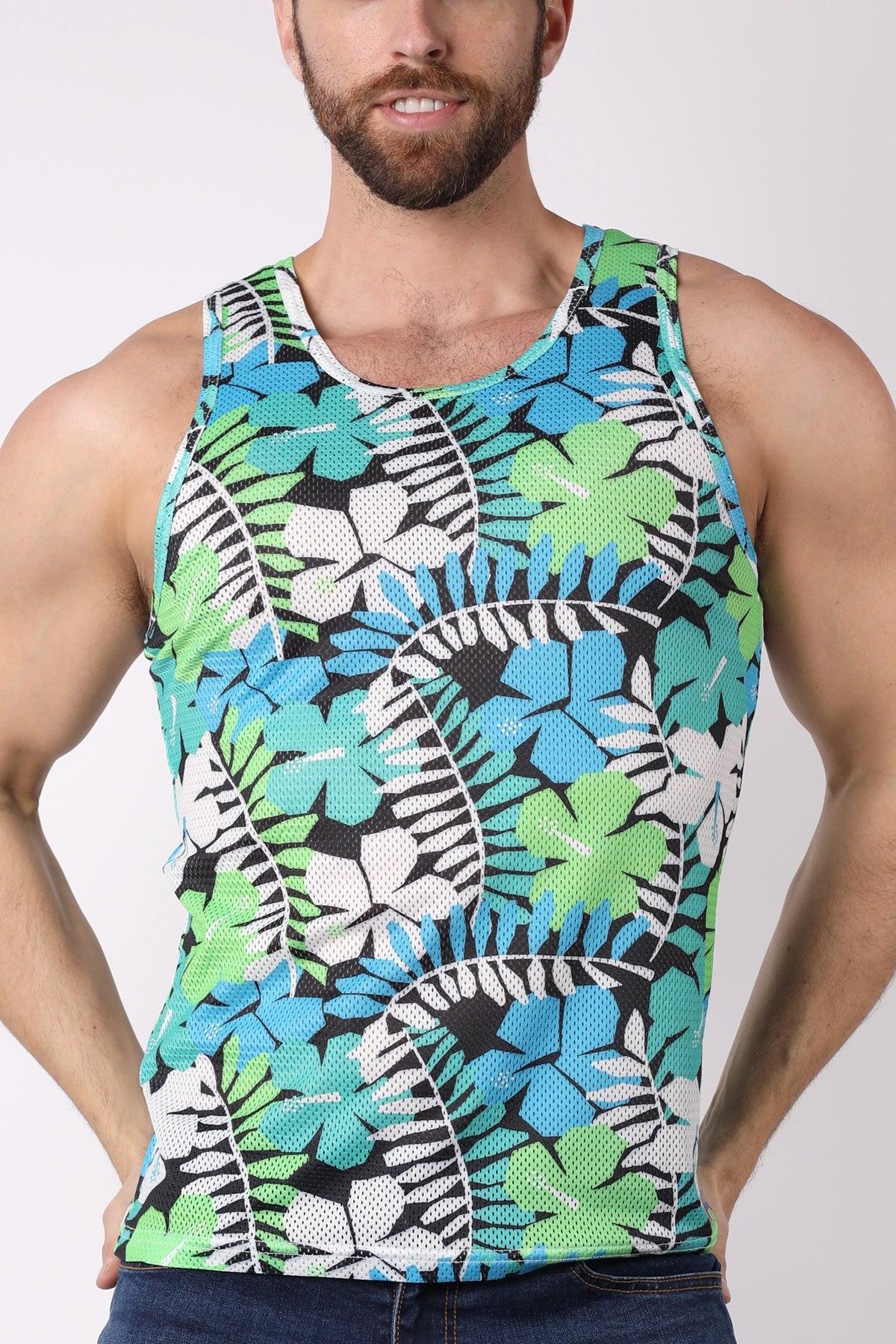 timoteo Black Pool Party Mesh Printed Tank Top